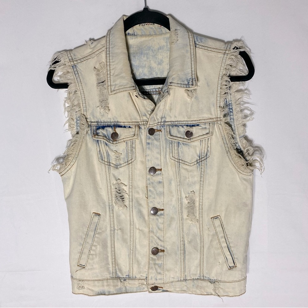 Anthropologie Pistola Distressed Acid Wash Light Denim Vest S Festival